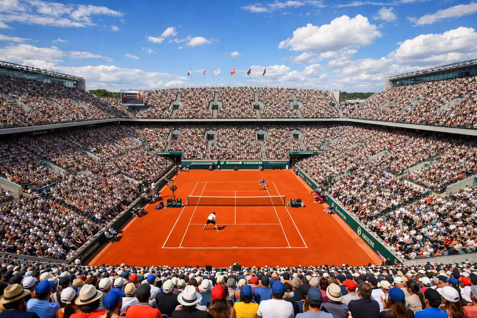Panoramablick auf ein volles Tennisstadion bei einem Grand Slam Turnier