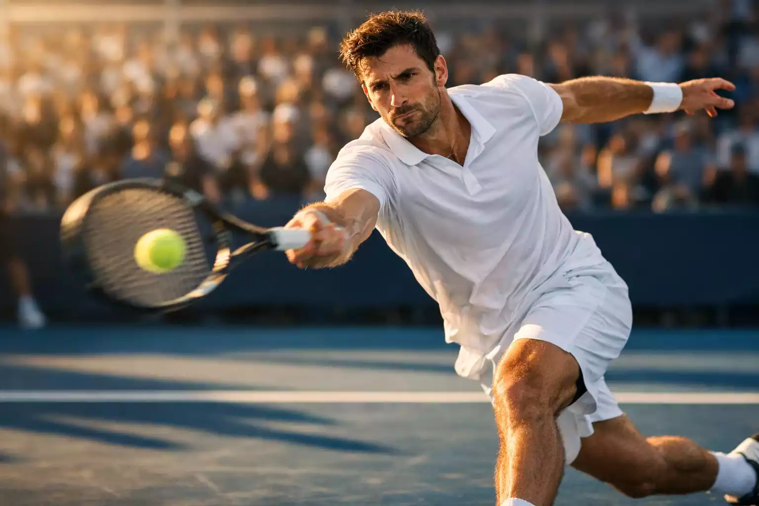 Tennisspieler schlägt Ball während eines Live-Matches auf dem Tennisplatz