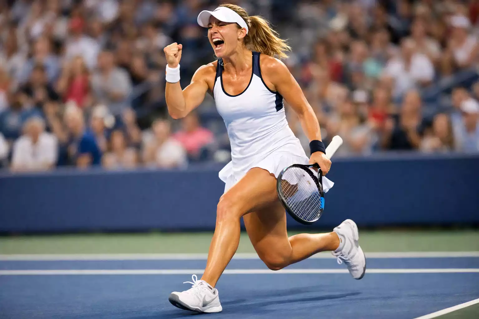 Tennisspielerin feiert einen Punkt während eines WTA Turniers